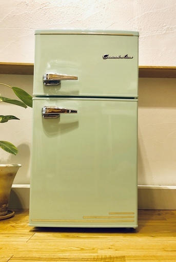 Grand-Line 冷蔵庫 85L ライトグリーン ◆ 小型 コンパクト レトロ調 モダン 直冷式 一人暮らし サブ冷蔵庫に 2018年製