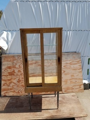 ガラスケース ガラス 木製 キャビネット 古民家 昭和 レトロ アンティーク 飾り棚 什器