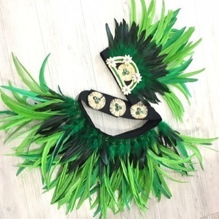 タヒチアン衣装☆ヘッドドレス&ヒップベルトセット☆グリーン