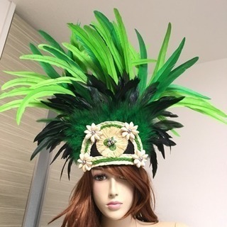 タヒチアン衣装☆ヘッドドレス&ヒップベルトセット☆グリーン