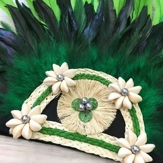 タヒチアン衣装☆ヘッドドレス&ヒップベルトセット☆グリーン