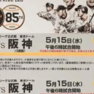 2枚‼️東京ドーム  巨人vs阪神  5月15日水曜日指定席D(...
