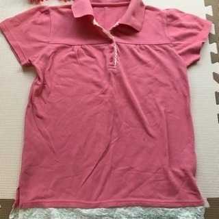 レース付きポロシャツ M（ピンク）