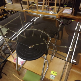 ダイニングテーブルセット　イス×2脚　ガラス天板　札幌　西岡店 ガラストップ ダイニング3点セット ガラス 石目調 大理石柄 収納棚 2人