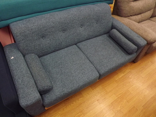 2人掛けソファ　ワイド　ファブリック　クッション付　ブルー系　マーブル　幅:１６０ｃｍ　札幌　西岡店