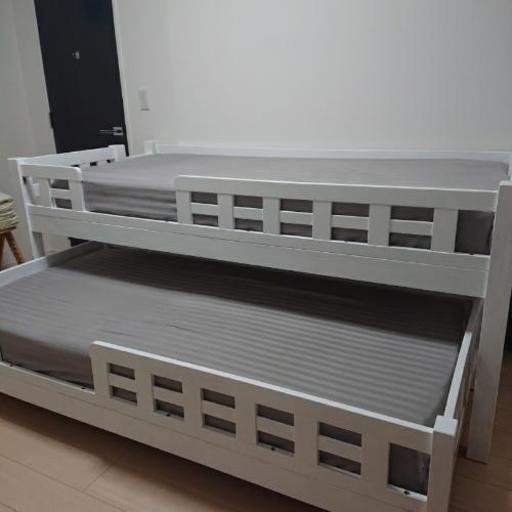 木製2段ベッド(白色に塗装)マット全てセット