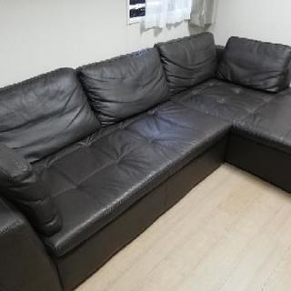 お値下げします★ニトリ　カウチ本革ソファ　ダブルライン　3LC