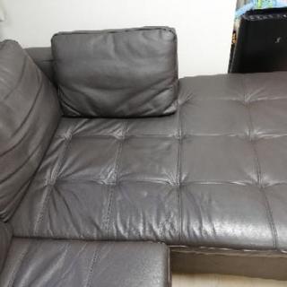 お値下げします★ニトリ　カウチ本革ソファ　ダブルライン　3LC