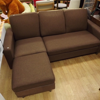 カウチソファ L字ソファ ファブリック ダークブラウン 幅:184cm