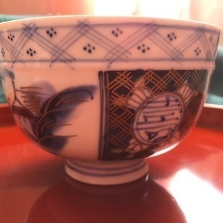 レトロな茶碗 アンティーク 蓋付 骨董 陶器 手書き絵 茶碗蒸し