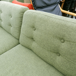 2人掛け ファブリックソファ 木枠 木製フレーム グリーン系 2シータｰ ☆ PayPay(ペイペイ)決済可能 ☆ 札幌市 北区 屯田 2人掛け ファブリックソファ 木枠 木製フレーム グリーン系 2シータｰ