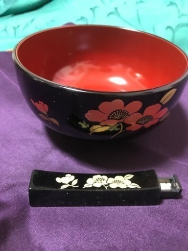高級木製お汁椀 漆塗り 木箱入り 五個組 楊枝入れ箸置き付き
