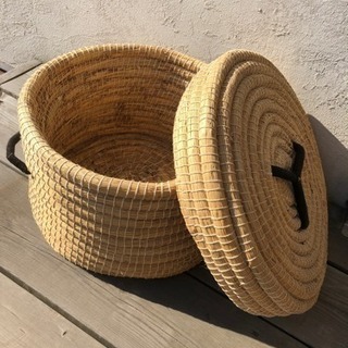 縄編み 蓋つき籠