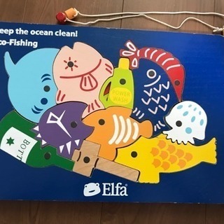 【美品】Elfa 木製 パズル さかなつり 魚釣り