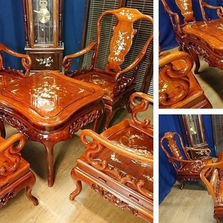 【Ｄ5 極上 李朝家具 応接5点セット 唐木 螺鈿】