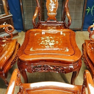 【Ｄ5 極上 李朝家具 応接5点セット 唐木 螺鈿】