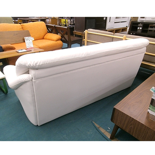 札幌【真っ白い2.5人掛けカウチソファ】幅180cm 塩系 かため ホワイト 合皮