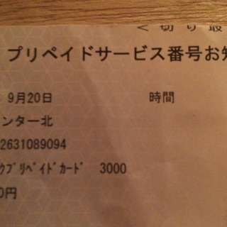 プリペイド番号のみ 3000円ぶん
