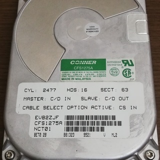 古いハードディスク(CONNER CFS1275A)（ジャンク） 