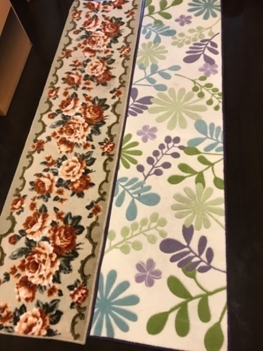 キッチンマット 二枚セット 花柄 ホワイト バラ 180×45