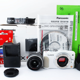 Panasonic Lumix DMC-GF6W ホワイト レンズキット★極上美品★自分撮りミラーレス★元箱、レンズフード、8GB新品SDカード付き