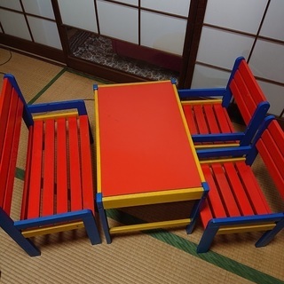 子供用テーブルセット　テーブル1つ　椅子2つ　ベンチ1つ　小さな...