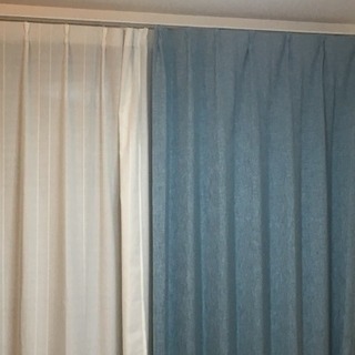 ニトリ オーダー遮光カーテン 縦230cm 淡いブルー デニム調