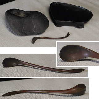 水滴 石 置物 木製台付き 銅さじ付き 書道具 a684