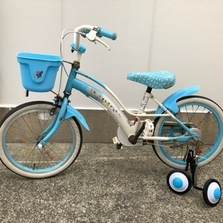 女の子用水色自転車18インチ 補助輪付き