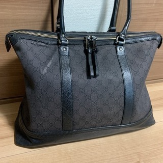 GUCCI グッチ GGキャンバス トートバッグ レザーブラック グレー系