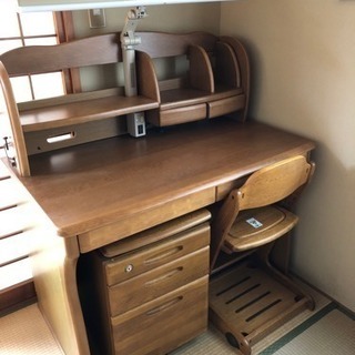学習机、4段収納、木製椅子のセット