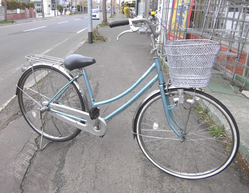 札幌 27インチ 自転車 ブリヂストン ママチャリ シティサイクル 3段変速 グリーン系 荷台付き