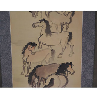 古い掛軸 鹿子木孟郎 不倒 馬の図 絹本竪幅 合わせ箱 日本画 j31 古い掛軸 鹿子木孟郎 不倒 馬の図 絹本竪幅 合わせ箱 日本画