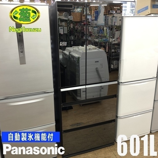 超美品【 Panasonic 】パナソニック 601L パーシャル搭載冷蔵庫 フレンチ6ドア 自動製氷機付 ガラスドア オニキスミラー NR-F602XPV-X