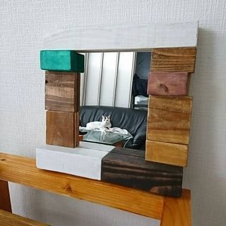 木製 壁掛けミラー インテリア 鏡 DIY オリジナル 