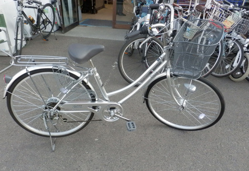 PayPay対応 自転車 シティーサイクル 26インチ ギア付6段 シルバー　札幌市西区西野