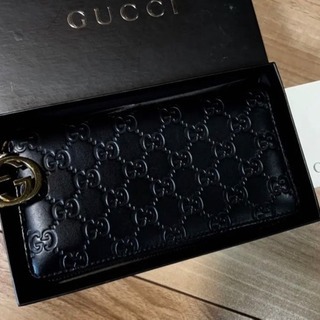 GUCCI グッチ シマ ラウンドファスナー長財布　カーフ 黒