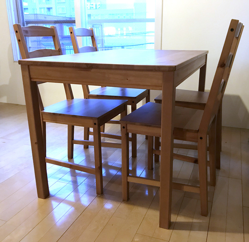 札幌市◆ IKEA 家具 ナチュラルウッド 天然杢 ダイニングテーブル セット 美品◆ L118×W74 cm ◆イケア 木製机 デスク 椅子 チェア ヨックモック
