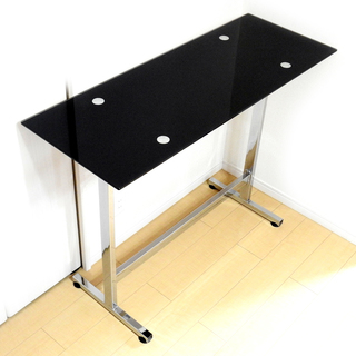 バーテーブル（カウンターテーブル） 天板ガラス製 ブラック×クロ...