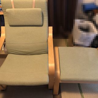 IKEA POÄNG/ポエング 【緑】オットマン付き