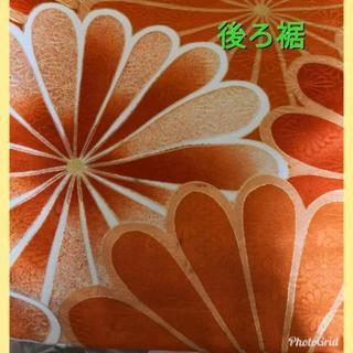 振袖☆正絹 オレンジに花文様 金コマ刺繍 トールサイズ