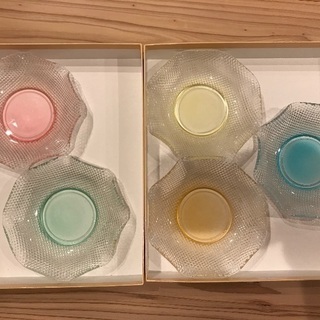 【中古】ガラス皿5枚セット/カキ氷/カラフル