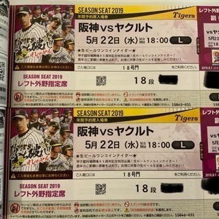野球 5/22 阪神 vs ヤクルト 甲子園 レフト   ペア