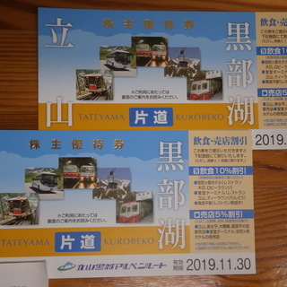 立山黒部アルペンルート 株主優待券 片道券 2枚セット 立山駅-黒部湖