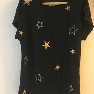 星柄刺繍Tシャツ ブラック Fサイズ