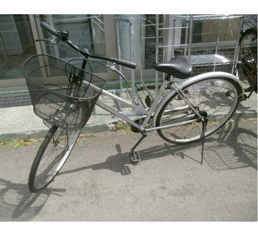 札幌 27インチ シティサイクル 自転車 カゴ 鍵付き 荷台なし ママチャリ シルバー/グレー