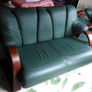 総革張りチェア　一人掛け×２脚　二人掛け×１脚　セット