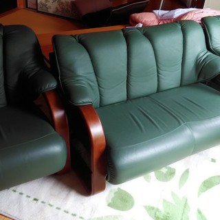 総革張りチェア　一人掛け×２脚　二人掛け×１脚　セット