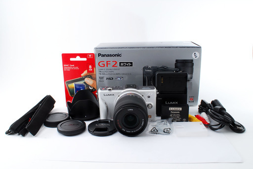 Panasonic Lumix DMC-GF2 ホワイトレンズセット★極上美品★手軽でも高機能 ♪新品SDカード、レンズフード、元箱付き！