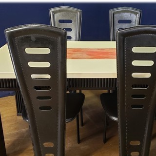 【Ｅ34 イタリア製 大理石天板 ダイニングテーブル＆大塚家具 本革ハイバックダイニングチェア４脚セット】